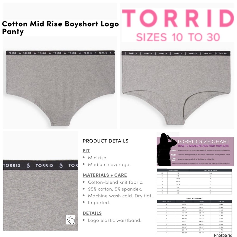 🌟🌟🌟Torrid 5 plus size grey logo midrise boyshort panty NWT